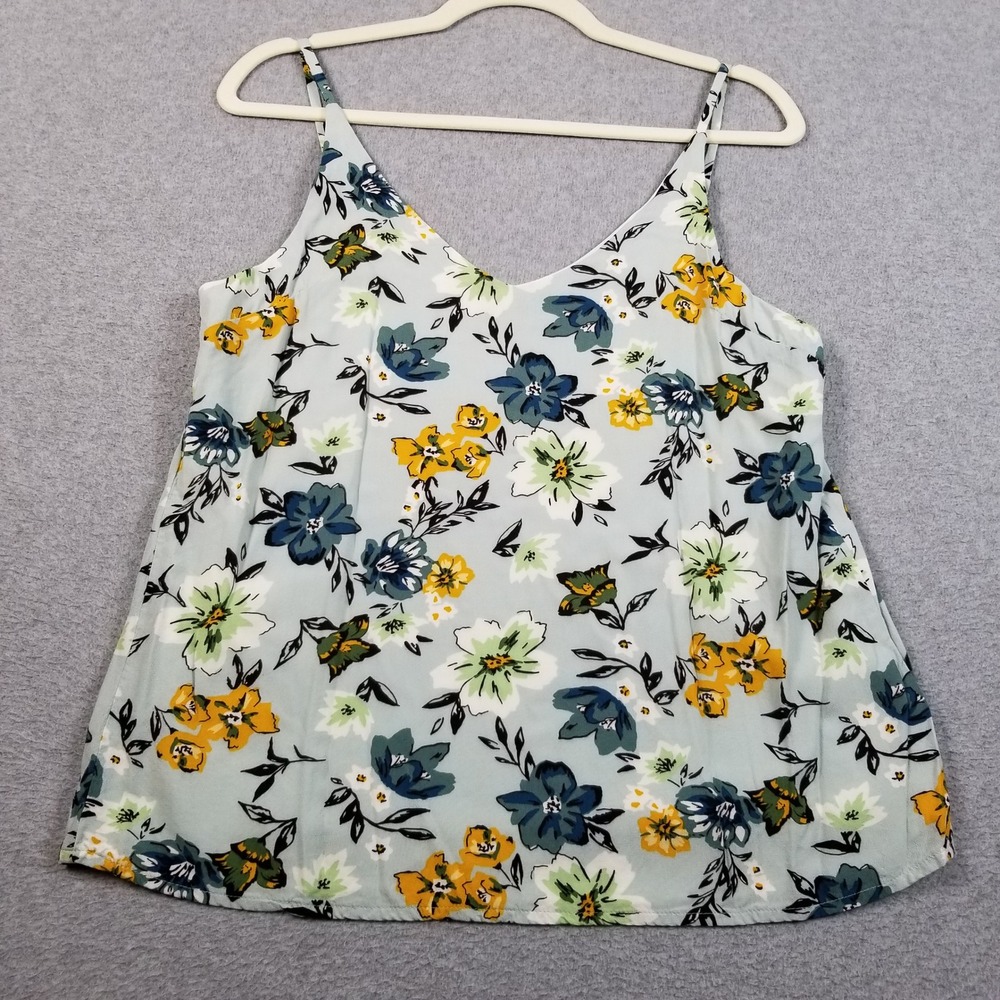 Dip Cami Tank Top Womens S Small Blue Yellow V-Neck Sleeveless Spring Summer